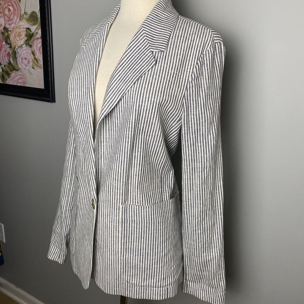 NWT A New Day Women's Grey & White Striped Linen Blend Blazer - Size S
